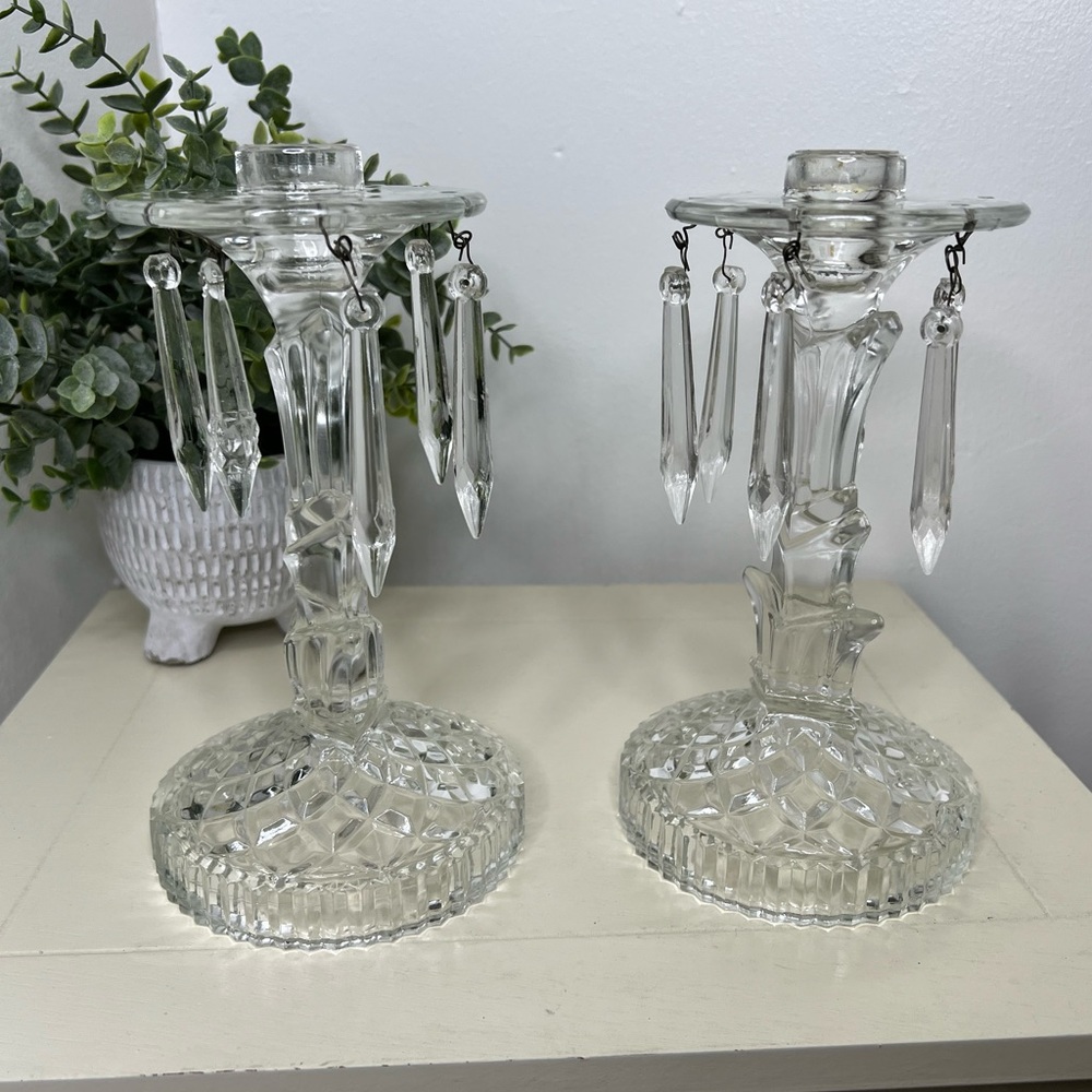 Vintage 1920’s Orate Glass Candlestick Holders (Set of 2)